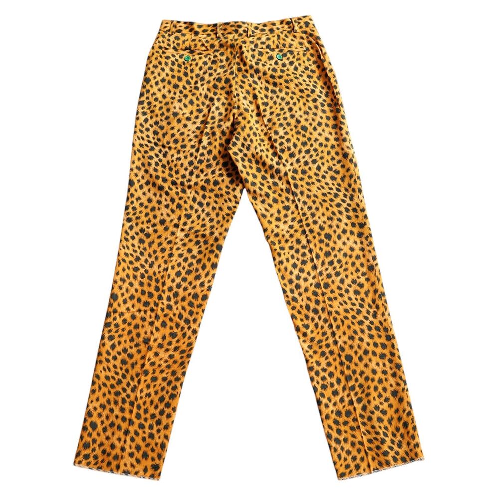 Mens Leopard Print Pants 32 Gold Black Animal Print Straight Fit Dress Trousers - Picture 6 of 7